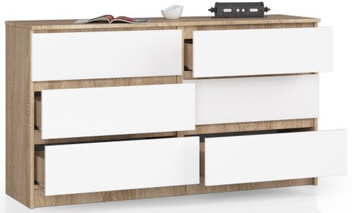 KOMODA K 140 cm 6 SZUFLAD SONOMA / BIAŁA na Arena.pl