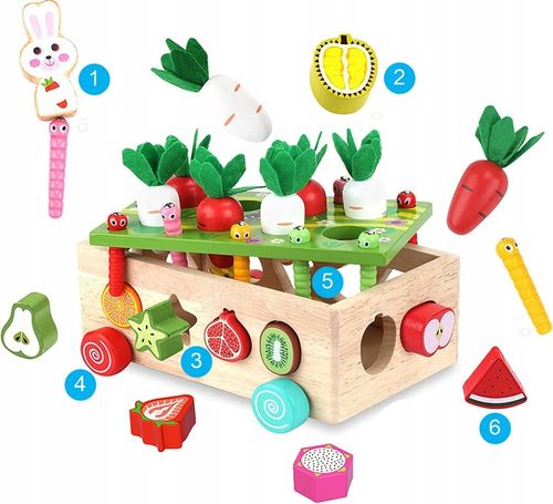 Montessori Sorter Klocków Złap Robaczka Układanka Drewniany Wózek Marchewki na Arena.pl
