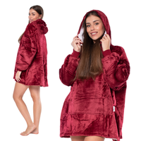 Bluza Koc Oversize z Kapturem Gruba Sherpa Czerwona Ciepła XXL Flanela