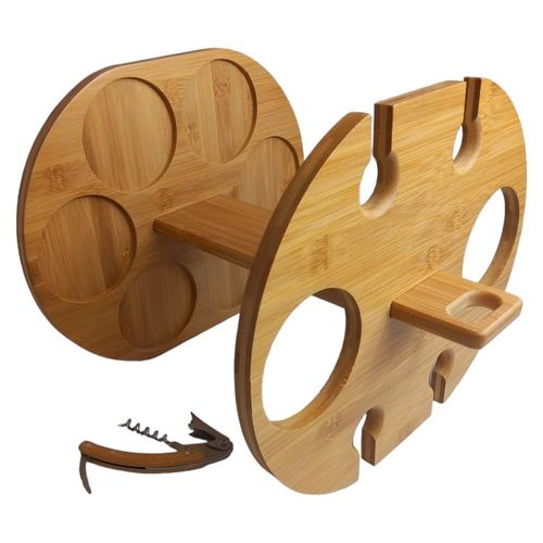 Stojak z bambusa na wino i kieliszki  + otwieracz na Arena.pl