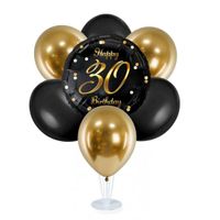 Zestaw balonów na stojaku 30 urodziny, czarno-złoty