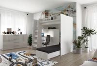 Łóżko piętrowe JSM7 z sofą i biurkiem fronty połysk grafit