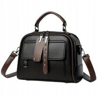 Torebka Damska CZARNA BRĄZOWA na Ramię Pasek do Ręki na Zamek Kuferek