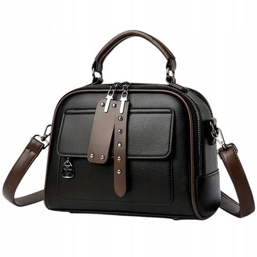 Torebka Damska CZARNA BRĄZOWA na Ramię Pasek do Ręki na Zamek Kuferek na Arena.pl