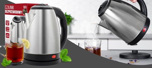 CZAJNIK ELEKTRYCZNY BEZPRZEWODOWY STALOWY DUŻY MOCNY SREBRNY 2200 W 1,8 L na Arena.pl