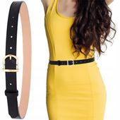 Skórzany Czarny Pasek Spodnie Damski Skóra Naturalna Złota Elegancki