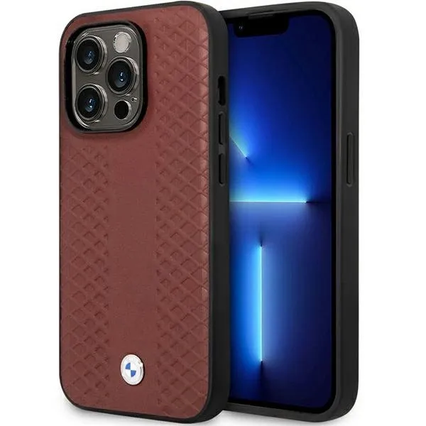 Etui BMW Leather Diamond Pattern na iPhone 14 Pro Max - burgundowe zdjęcie 1