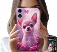 ETUI DO MOTOROLA MOTO E14 - SŁODKA CHIHUAHUA NA RÓŻOWYM TLE KWIATAMI