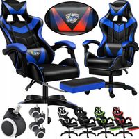 Fotel GAMINGOWY z MASAŻEM pleców PODWYŻSZONY 78cm obrotowy gracza +PODNÓŻEK