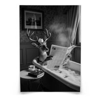 PLAKAT DO ŁAZIENKI WC JELEŃ W WANNIE CZARNO-BIAŁA ABSTRAKCJA 20cm x 30cm