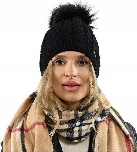 Czapka damska zimowa Ciepła dwuwarstwowa z polarem Pompon POLSKA Produkcja na Arena.pl