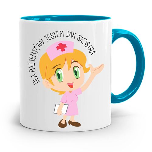 Kubek Błękitny Dla Pielęgniarki Jestem Jak Siostra Z Nadrukiem Ze Zdjęciem na Arena.pl