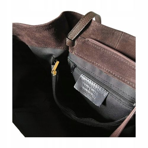 Czekoladowa torebka zamszowa shopper brąz SKÓRA ZAMSZ NATURALNY Vera Pelle na Arena.pl