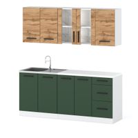 Kuchnia Mała Rest 2.0m Pojemna Nowoczesna Blat Biała Wotan Butelkowa Zieleń