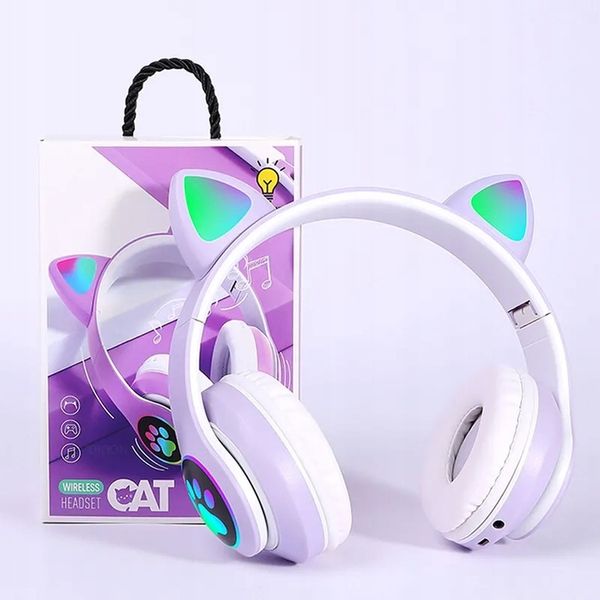 Słuchawki dla dzieci Kotki Bluetooth LED RGB Wrzosowe zdjęcie 3