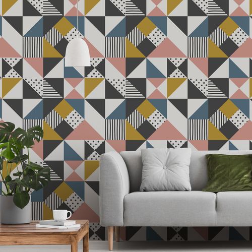 Tapeta Ścienna Do Salonu Wzór Geometryczny Kolorowe Trójkąty Abstrakcja na Arena.pl