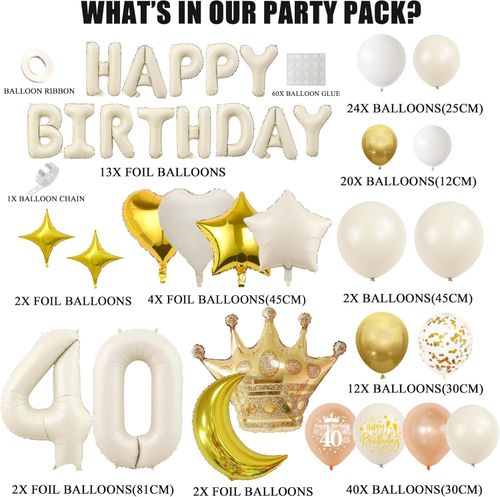Balony na 40 Urodziny Zestaw Białe Złoto Girlanda Cyfra 40 XXL 108 sztuk na Arena.pl