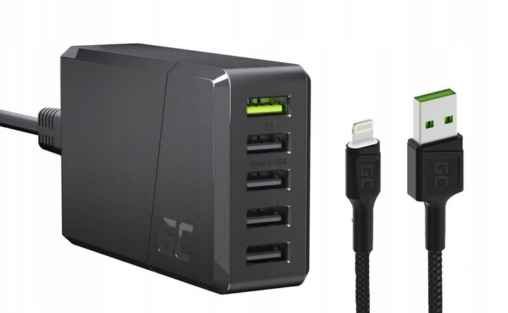 ŁADOWARKA SIECIOWA SZYBKA GC 52W 5x USB+ KABEL GC USB-A/LIGHTNING DO IPHONE zdjęcie 1