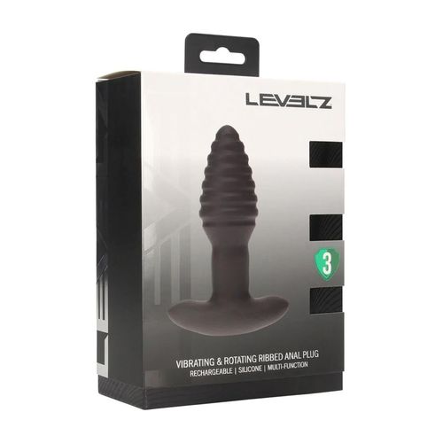Vibrating And Rotating Ribbed Silicone Anal Plug - Black na Arena.pl