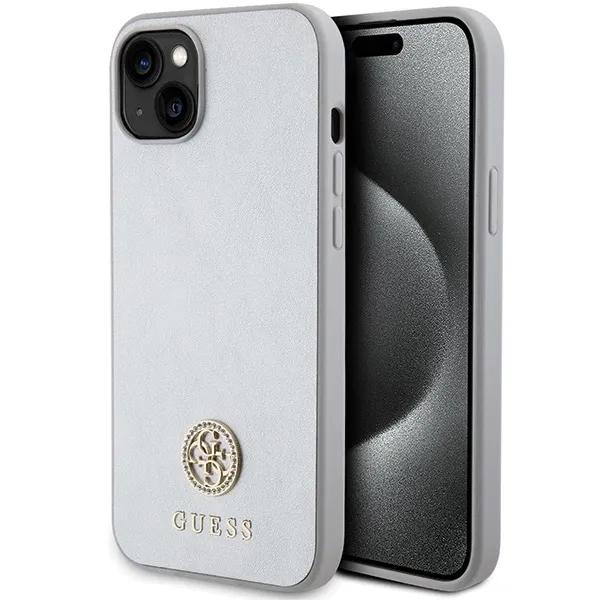 Etui Guess Strass Metal Logo do iPhone 15 Plus - srebrne zdjęcie 1