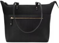 Pojemna Torebka Torba Worek Shopper Paski Damska Skórzana Czarna Ramię A4