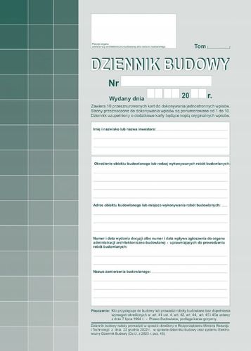 dziennik budowy 10kpl a4(o+k) na Arena.pl