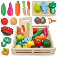 Drewniane Owoce i Warzywa Do Krojenia Zestaw XXL ze Skrzynką 17 elementów