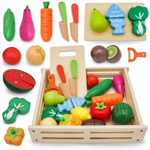 Drewniane Owoce i Warzywa Do Krojenia Zestaw XXL ze Skrzynką 17 elementów na Arena.pl