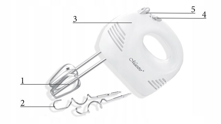 MIKSER RĘCZNY ROBOT KUCHENNY 5 PRĘDKOŚCI + 4 KOŃCÓWKI HAKI TRZEPACZKI 200W zdjęcie 10