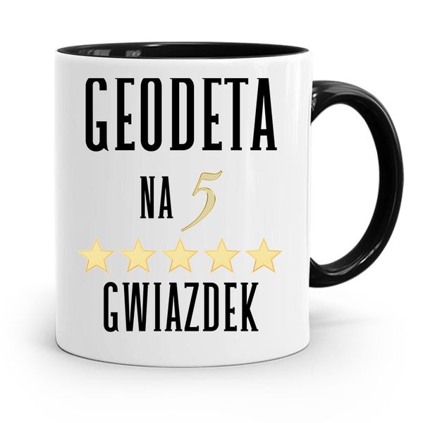 Kubek Czarny Dla Geodety Na Pięć Gwiazdek Prezent Z Nadrukiem Ze Zdjęciem zdjęcie 1