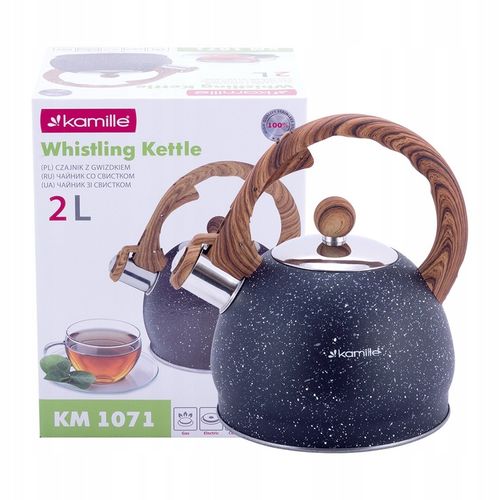 CZAJNIK NA GAZ INDUKCJA STALOWY Z GWIZDKIEM CZARNY marmurkowy 2l na Arena.pl