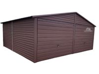 Garaż Blaszany 6x5,5  2x Brama uchylna - Brązowy - dwuspadowy GB108