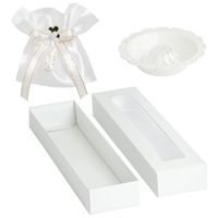 Biały stroik na świece do chrztu, komunii + okapnik SS-05 + pudełko