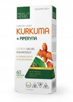 Medica Herbs Kurkuma + Piperyna 60kap CHOLESTEROL Trawienie ODPORNOŚĆ Serce