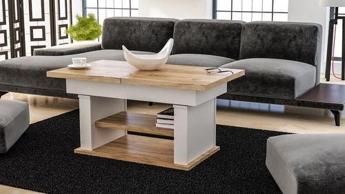 Ława Rozkładana Podnoszona Ławostół Stół L06 Biały Czarny 120/200x70 Loft na Arena.pl