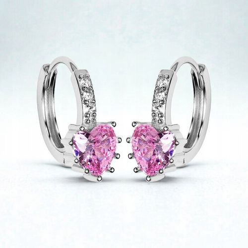 SREBRNE KOLCZYKI DLA DZIEWCZYNKI KÓŁKA SERCE RÓŻOWE 925 PREZENT ZATRZASK na Arena.pl