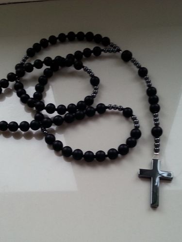 MĘSKI NASZYJNIK RÓŻANIEC ONYKS HEMATYT HIT Nowość na Arena.pl