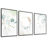 Zestaw 3x Plakat W Ramie LIŚCIE Malowane Akwarelą 60cm x 80cm