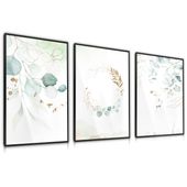 Zestaw 3x Plakat W Ramie LIŚCIE Malowane Akwarelą 60cm x 80cm