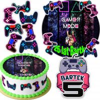 ZESTAW OPŁATEK NA TORT 20CM + 16 POSTACI - GAMER PAD GRY + IMIĘ 15CM 18CM