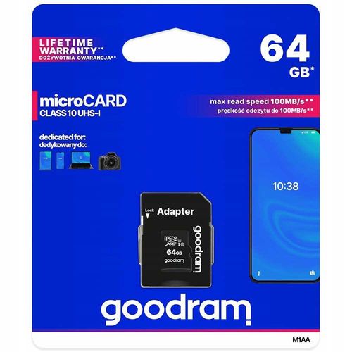 goodram karta pamięci microsd 64gb cl10 uhs i + adapter na Arena.pl