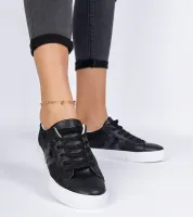Czarne sneakersy ze zwierzęcym motywem zdobione brokatem Walorin 39