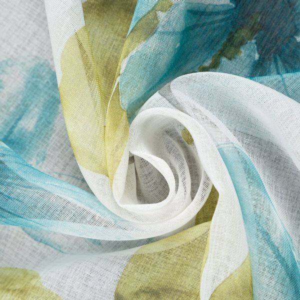 Firana gotowa na taśmie SOFIA 140x270 biała niebieska w kwiaty zdjęcie 10