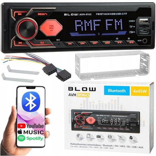 RADIO SAMOCHODOWE BLUETOOTH 1-DIN RDS USB-C AUX RCA SD MP3 LCD na Arena.pl