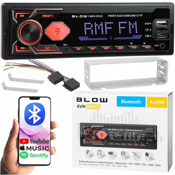 RADIO SAMOCHODOWE BLUETOOTH 1-DIN RDS USB-C AUX RCA SD MP3 LCD zdjęcie 1