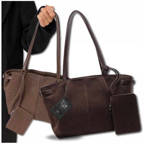 Torebka Shopper Damska Zamszowa A4 Na Ramię Brązowa Torba Elegancka Pojemna na Arena.pl
