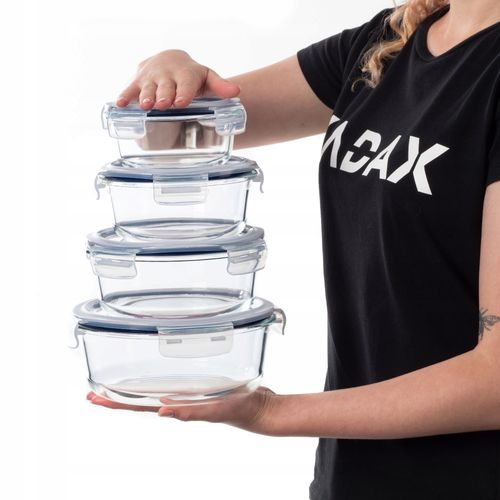 4x KADAX Zestaw Pojemników Na Żywność Szklane Pokrywką Box Okrągłe na Arena.pl
