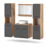 Zestaw Mebli Łazienkowych Umywalka Z Lustrem Słupek Dąb Wotan Szary Mat