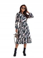 Sukienka damska z gumką dekolt wiązany beżowo zielona print M