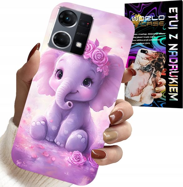 ETUI DO OPPO RENO7 4G - SŁODKI SŁONIK NA RÓŻOWYM TLE CASE +FOLIA zdjęcie 1